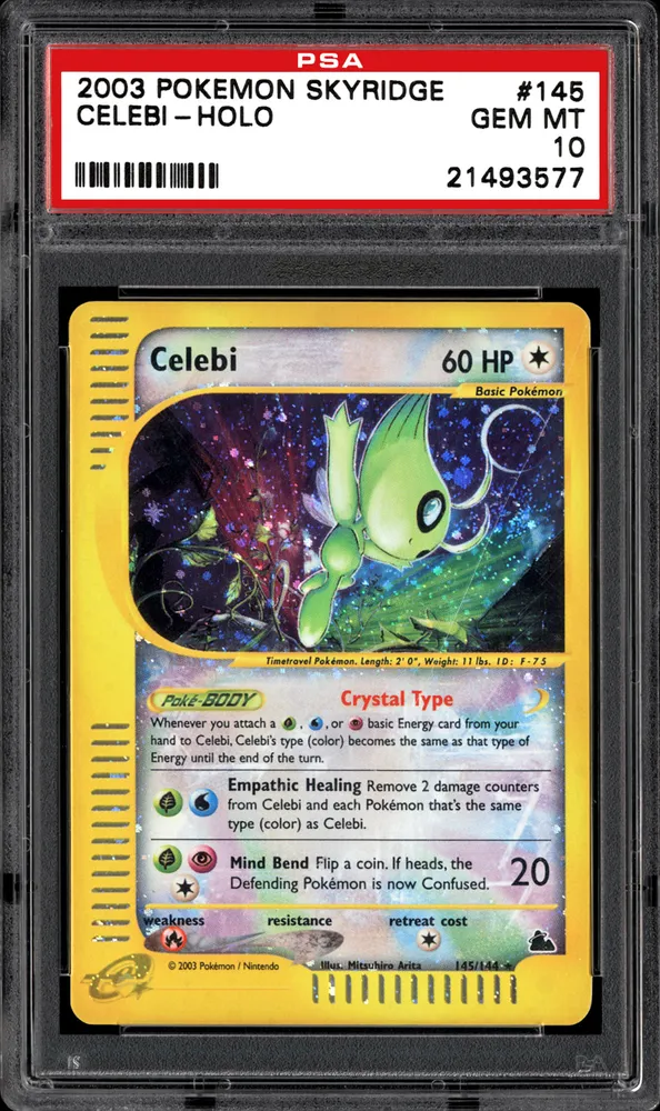 A graded Celebi holo card in its protective case